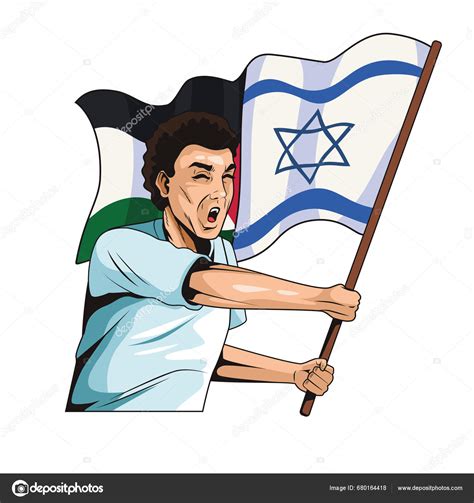 Mann Schwenkt Palästinensische Und Israelische Flagge Stock