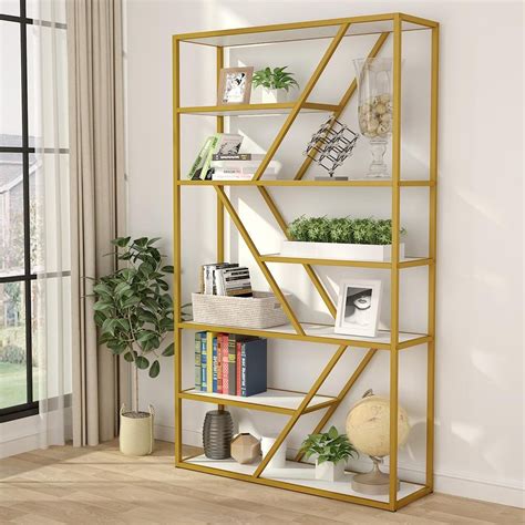 Tribesigns Tier Open Bookshelf Modern Etagere Bookcase Gold