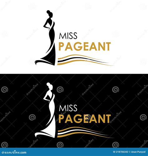 Miss Pageant Logo Black And Yellow Gold The Beauty Queen Pageant Sign And Line Waves Vector