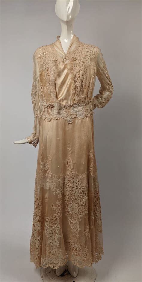 Romantic Edwardian Cutwork Tambour Lace Long Dress W Gem