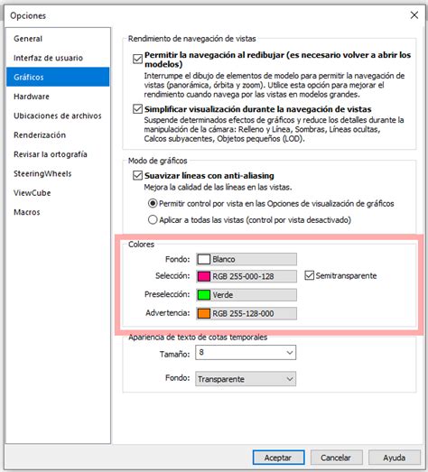 Se puede acceder a la configuración de gráficos que tenga definido el