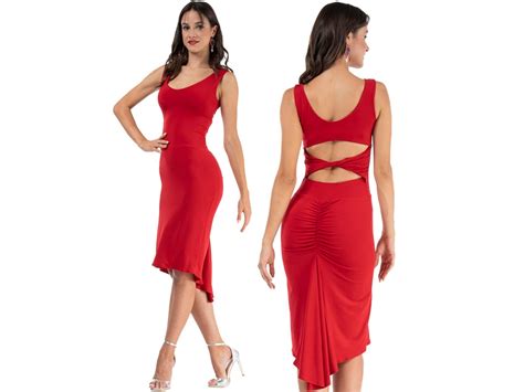 Argentine Tango Dress Sexy Twisted Open Back Dress Milonga Dance Dress Salsa Practice Dress