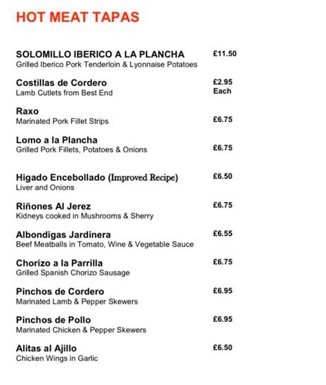 Menu At La Campana Spanish Tapas Bar Haywards Heath