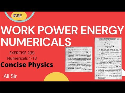 Numericals Work Energy And Power Class Concise Physics