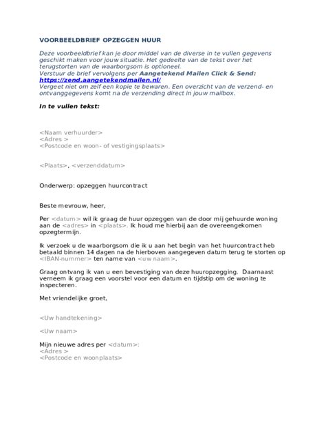 Voorbeeldbrief Huur Opzeggen Als Huurder Doc Template PdfFiller