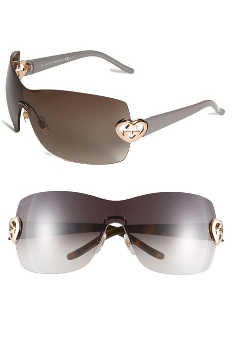 Gucci Heart Logo Rimless Shield Sunglasses In Brown Shiny Brown Lyst