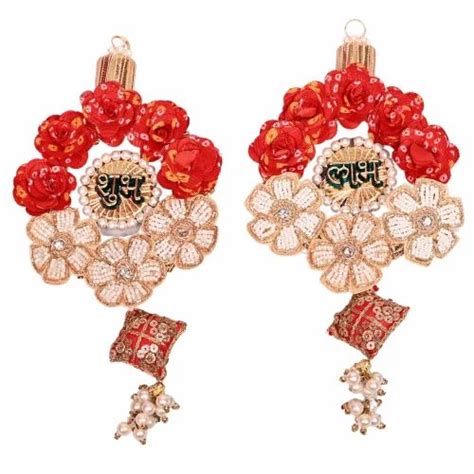 Red And Golden Flower Shubh Labh Door Hanging For Decoration Size 5