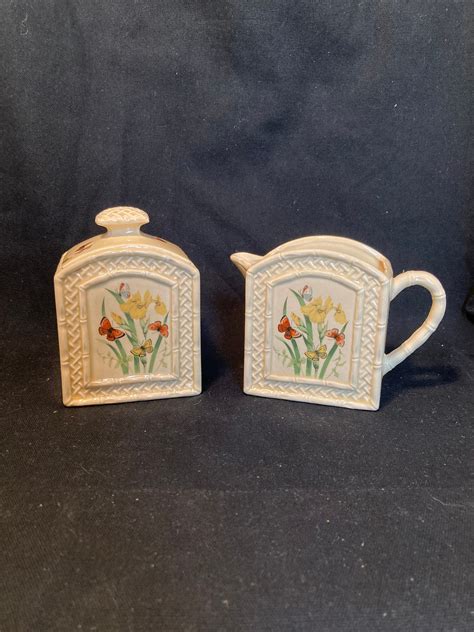 Vintage Enesco Butterfly Garden Trellis Creamer And Sugar With Lid1978 Japan Beesme Etsy