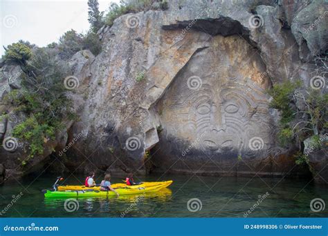 Mine Bay Maori Rock Carvings At Lake Taupo New Zealand Editorial Photo