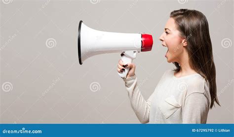 Young Woman Using Loudspeaker Stock Photo Image Of Gorgeous Holding