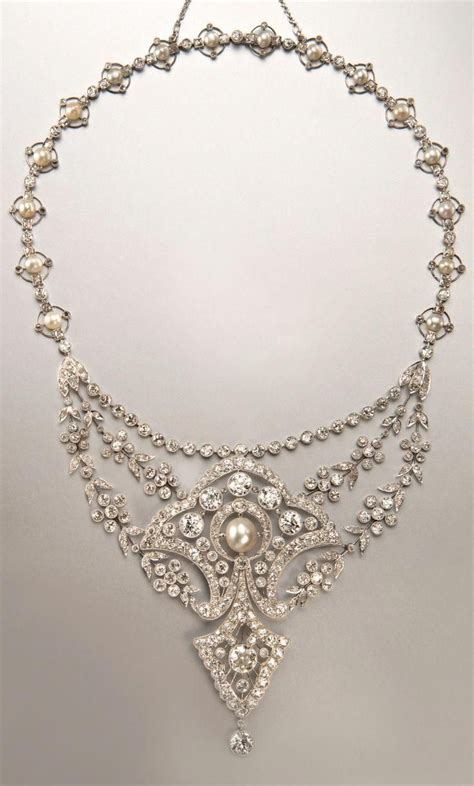 A Belle Epoque Platinum Diamond And Natural Pearl Necklace French