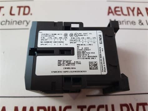 SIEMENS SIRIUS 3RT2016 1AP01 CONTACTOR 230V 50 60HZ Aeliya Marine