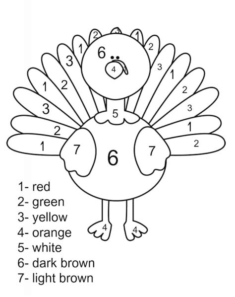 Easy Turkey Thanksgiving Color By Number Färbung Seite Kostenlose