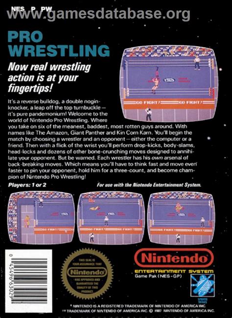 Pro Wrestling Nintendo NES Artwork Box Back