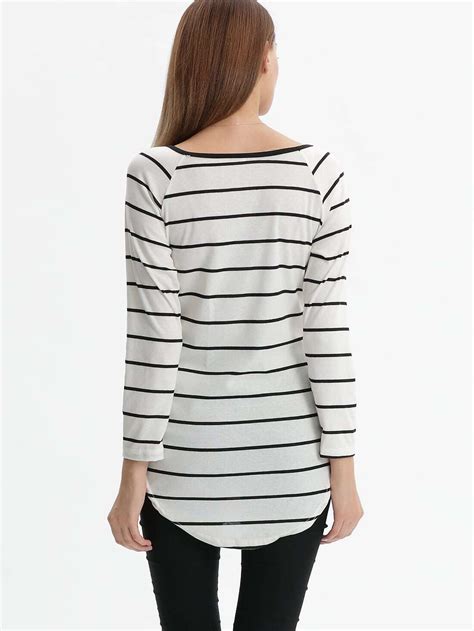 White Black Long Sleeve Striped Loose T Shirt SheIn Sheinside