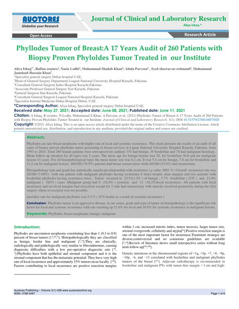 Pdf Phyllodes Tumor Of Breast A Years Audit Of Patients With