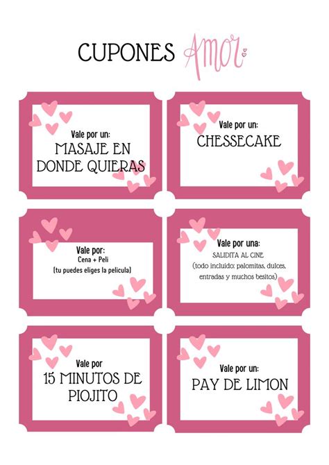 Cupón de Amor Vales para San Valentín Imprimibles Románticos Rosa y