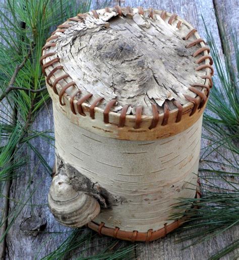 Birch Bark Basket Vintage Container With Fitted Cover Artist