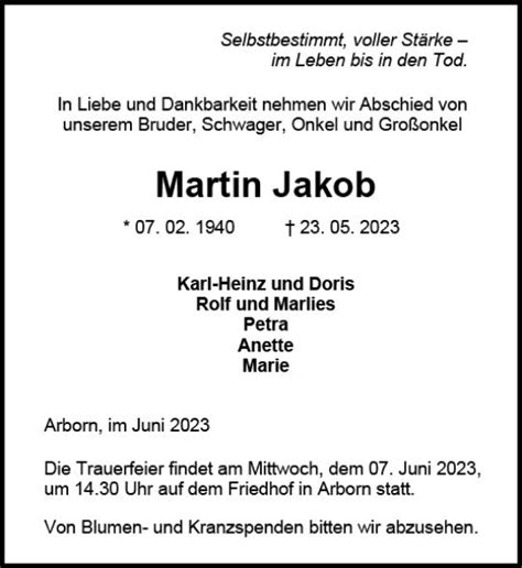 Traueranzeigen Von Martin Jakob Vrm Trauer De