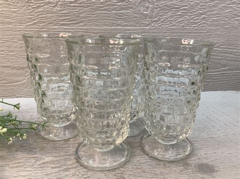 Vintage Set Of 4 Clear Whitehall Colony Drinking Glasses Clear Cubist