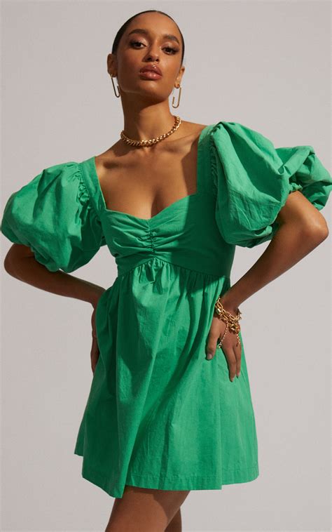 Vashti Mini Dress Puff Sleeve Sweetheart Dress In Green Showpo