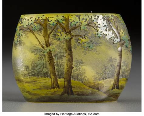 Daum Etched And Enameled Glass Landscape Cabinet Vase Circa 1910 Lot 79128 Heritage