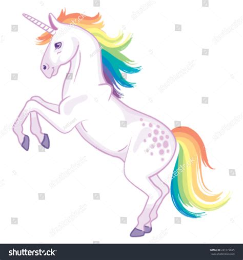 Cartoon Unicorn Rainbow Mane Tail Rearing Stock Vector 241772695