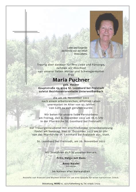 Maria Puchner Wurz Bestattung