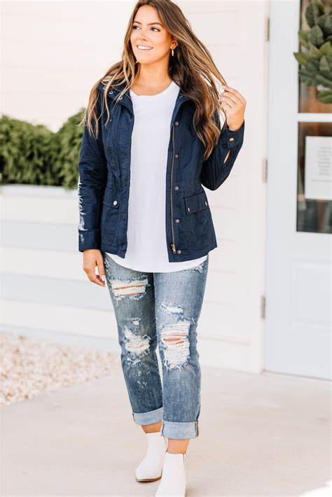 Casual Navy Blue Utility Jacket Fall Outerwear Shop The Mint