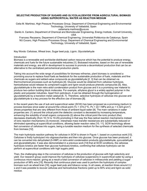 Selective Production Of Sugars And Glycolaldehyde From Agricultural