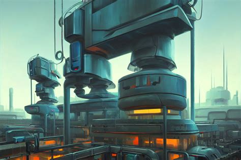 Prompthunt Oil Painting A Futuristic Robot Factory Brutal Octane