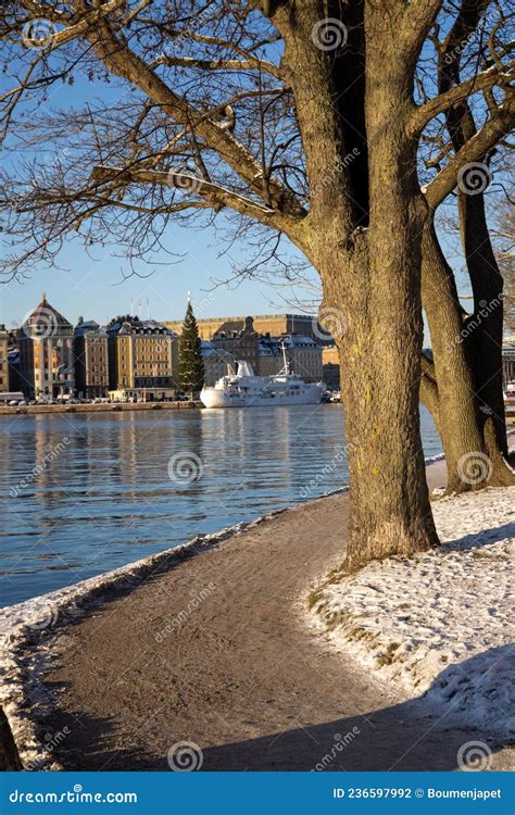 Panorama of Stockholm City on a Sunny Winter Day Photographed from the Island. Main Christmas ...