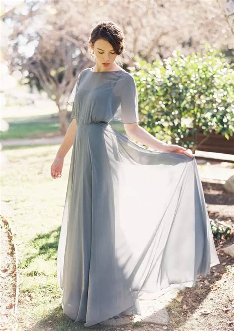 Bateau Short Sleeve Long Floor Length Chiffon A Line Princess