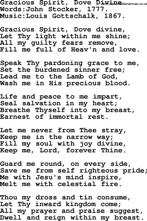 Pentecost Hymns Song Gracious Spirit Dove Divine Lyrics And Pdf