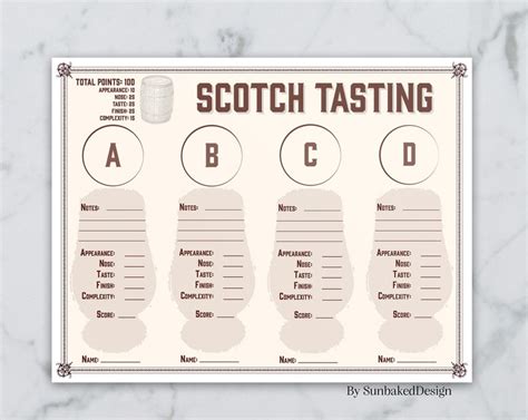 Scotch Tasting Sheet For 4 Tastings Scotch Tasting Mat Scotch Scorecard