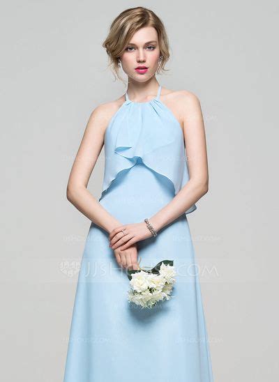 [us 136 00] A Line Princess Halter Sweep Train Chiffon Bridesmaid