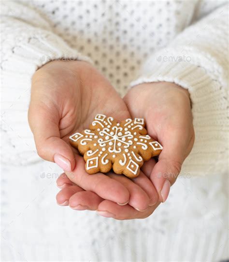 Christmas Shortbread Man Women S Hands Hold A Traditional New Year S