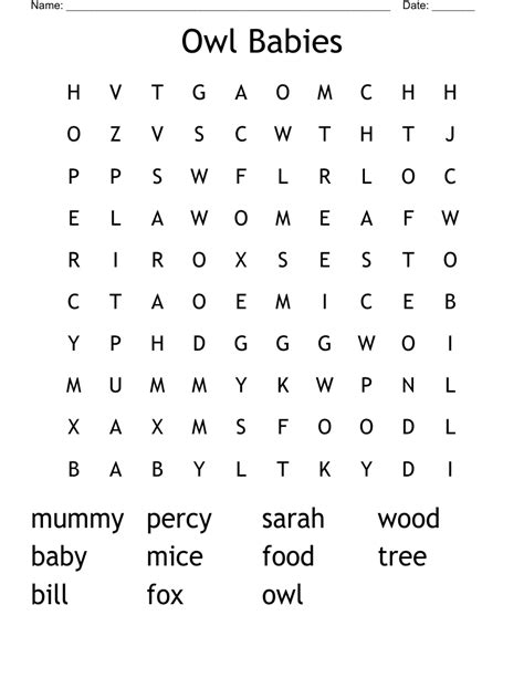 Owl Babies Word Search Wordmint