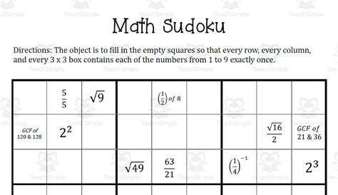 Math Sudoku by Teach Simple