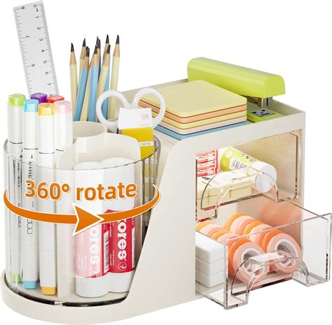 Amazon Marbrasse Desk Organizer With Drawer Rotating Pen