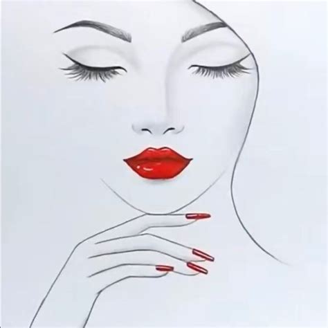 A Drawing Of A Woman S Face With Red Nails