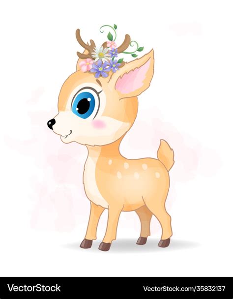 Cute Deer Cartoon With Flowers Royalty Free Vector Image