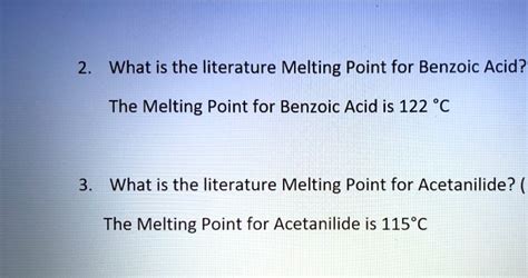 What Is The Literature Melting Point For Benzoic Acid The Melting Point