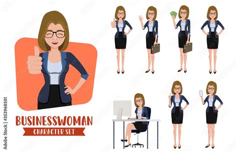 Businesswoman Character Vector Set Business Female Character Office