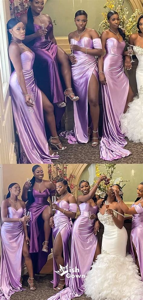 Lilac One Shoulder Sweetheart Soft Satin Slits Long Mermaid Bridesmaid