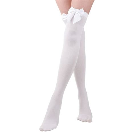 Opaque Bow Stockings Thigh High Stockings Black White Knee High Socks With Bows Women S Knee