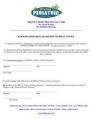 Fillable Online Acknowledgement Of Receipt Of Hipaa Notice Fax Email