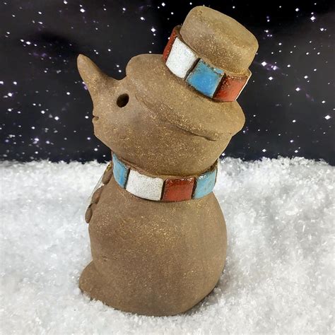 Handmade Ceramic Snowman Figurine With Scarf Sculpted In Etsy