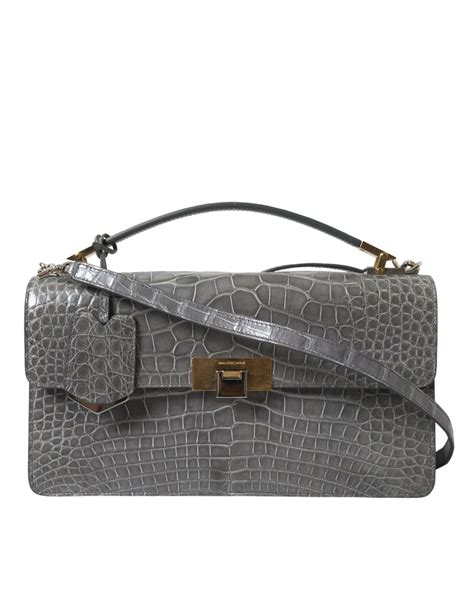 Balenciaga Alligator Leather Medium Shoulder Bag In Gray Lyst