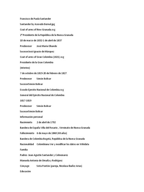 Biografia Francisco De Paula Santander Pdf